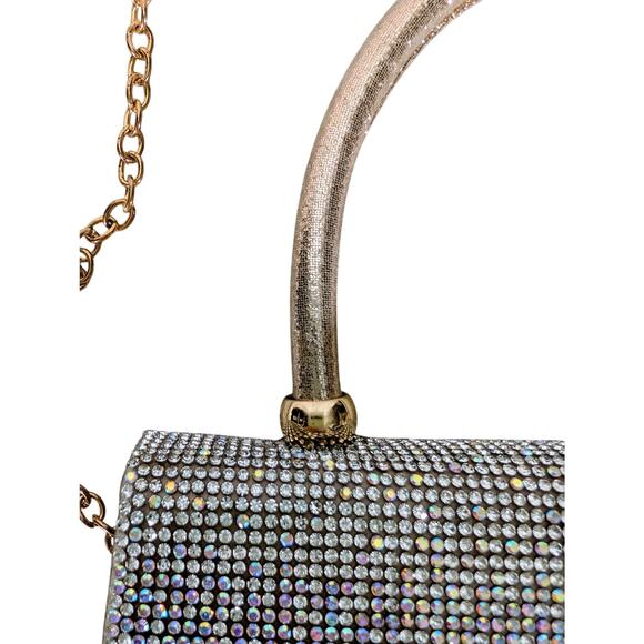Gold Rhinestone Evening Bag with Chain Strap - Picture 4 of 7